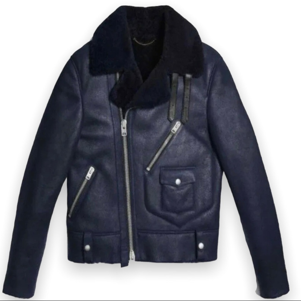 COACH MENS SHEARLING MOTORCYCLE JACKET SIZE 48